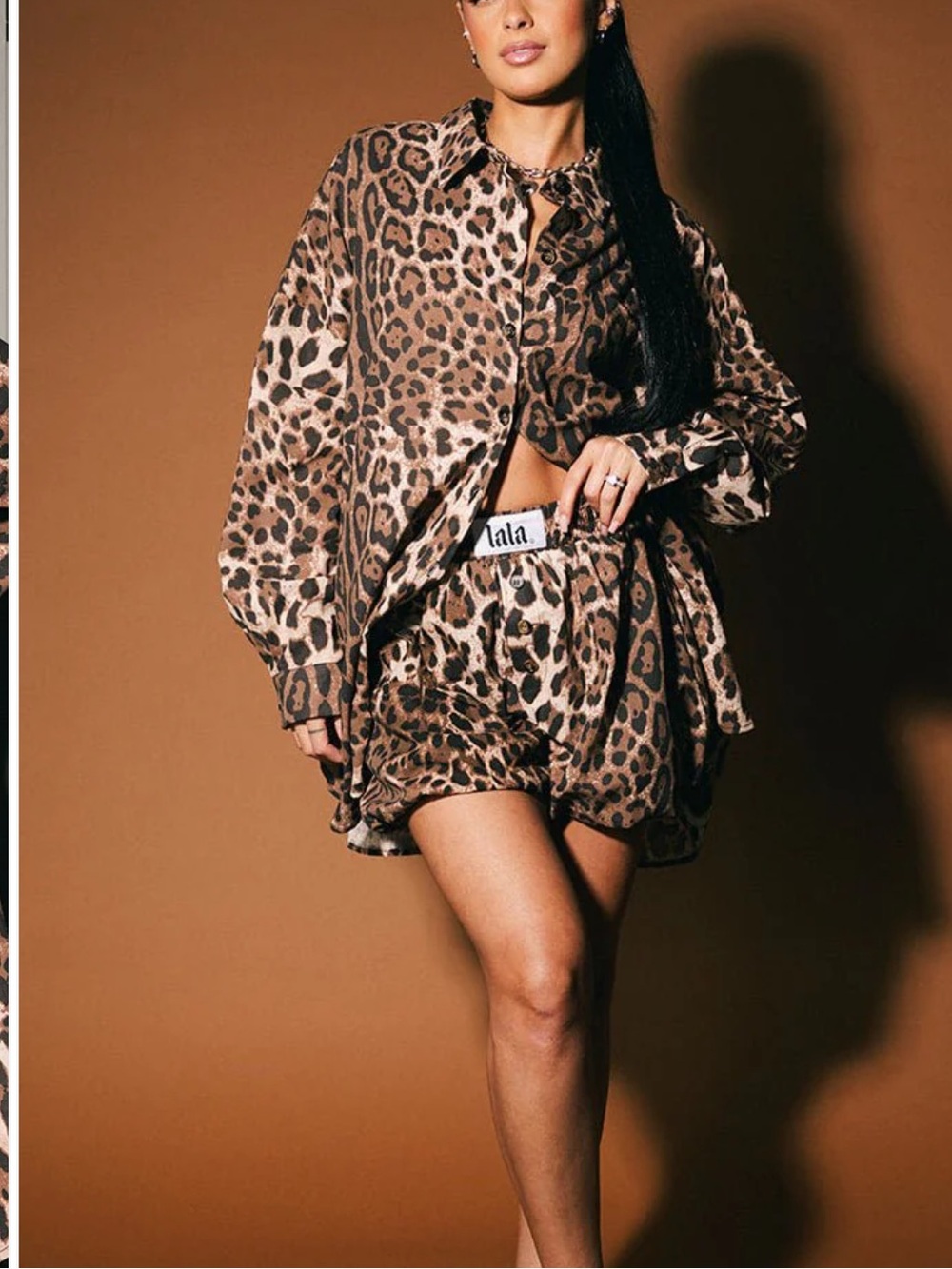 Dressed in Lala Leopard Print Button-Front Shorts & Shirt Set, S